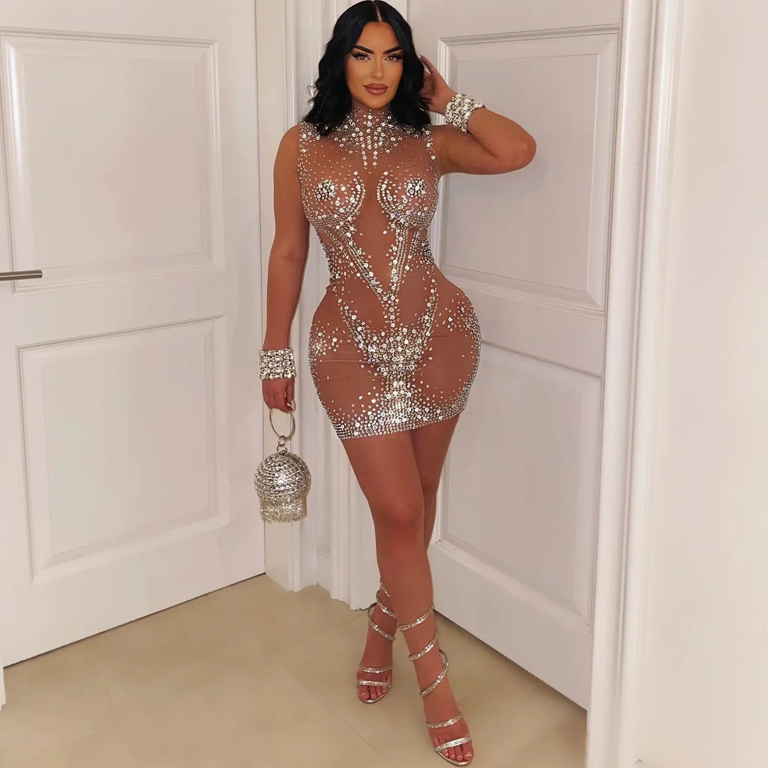 Sexy Mesh Sleeveless Dress with Diamond Detail – Summer Style - Image 13