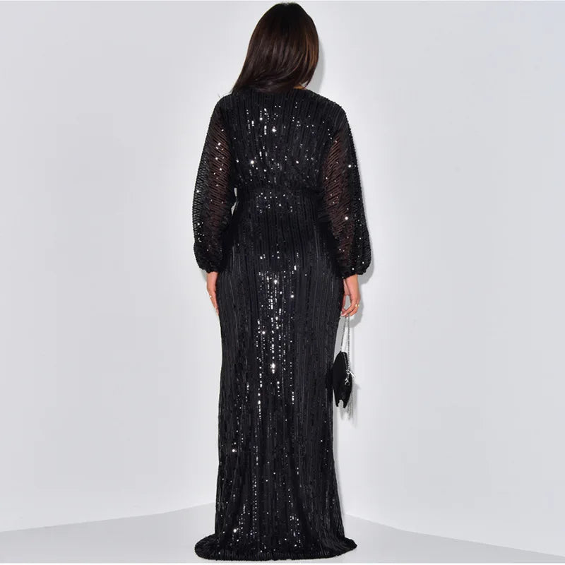 Elegant V-Neck A-Line Sequins Evening Dress for Women - Image 33
