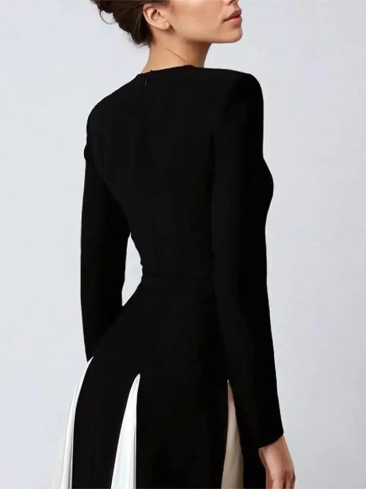 Elegant Black and White Patchwork Maxi Dress for Women - Image 6