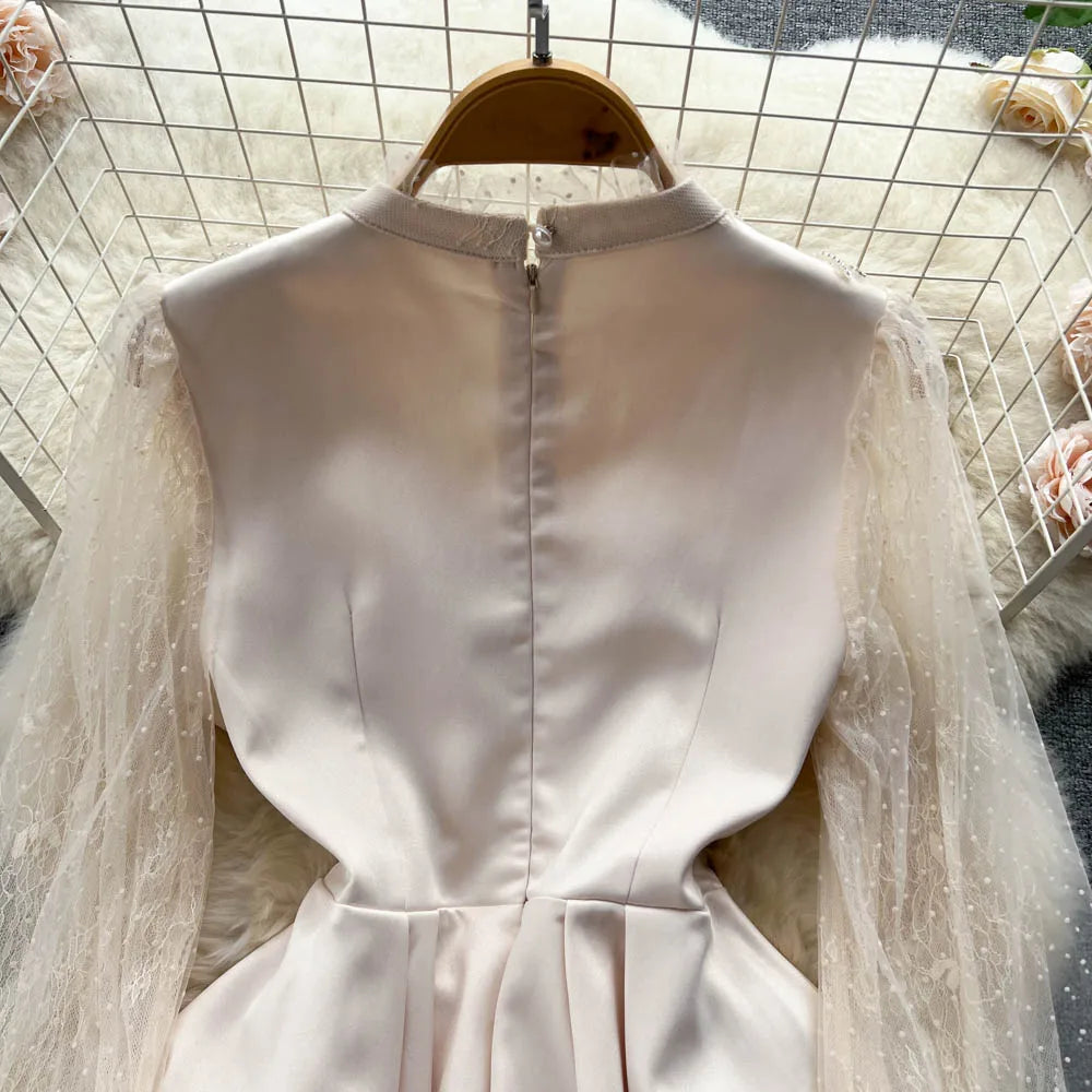 Elegant A-Line Mesh Dress with Long Sleeves for Women - Image 15
