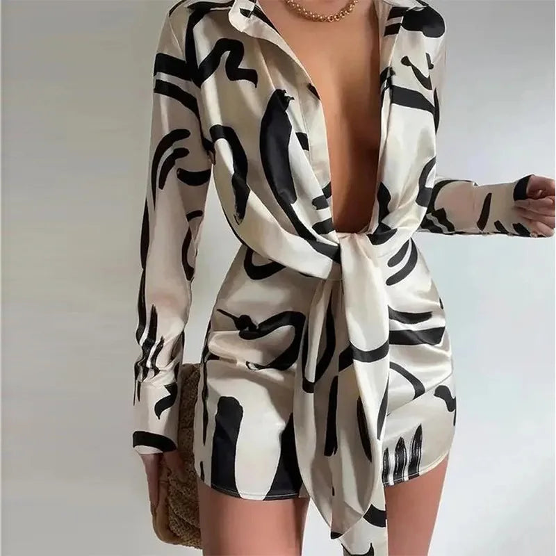 Chic Women's V-Neck Lace-Up Short Dress for Elegance