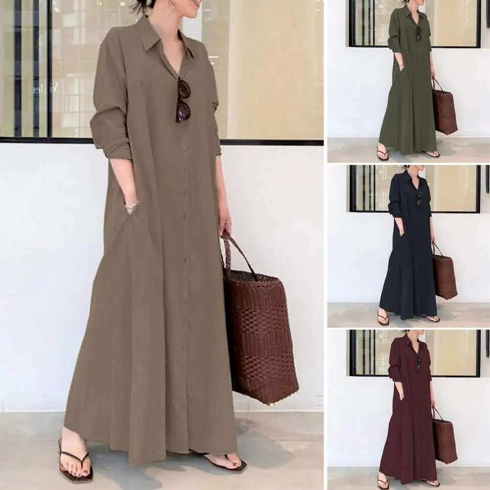 Chic Loose Cut Maxi Dress with Button Closure - Image 5