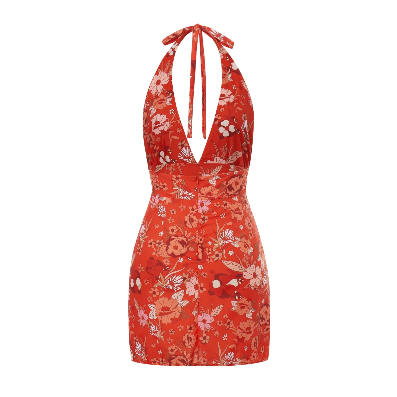 Floral Print Deep V-Neck Sleeveless Backless Mini Dress - Image 12