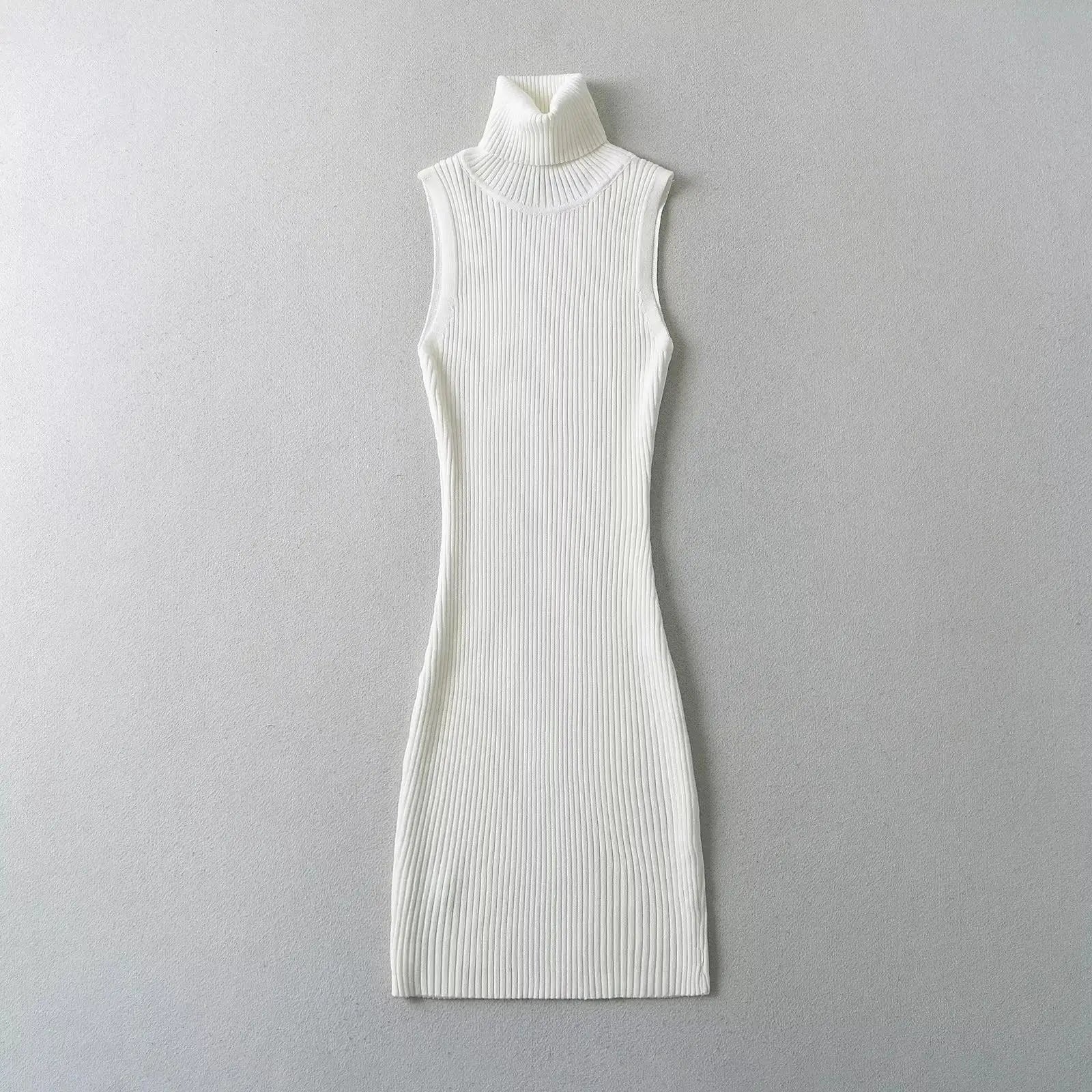 Summer Sleeveless Turtleneck Knitted Mini Dress for Women - Image 42