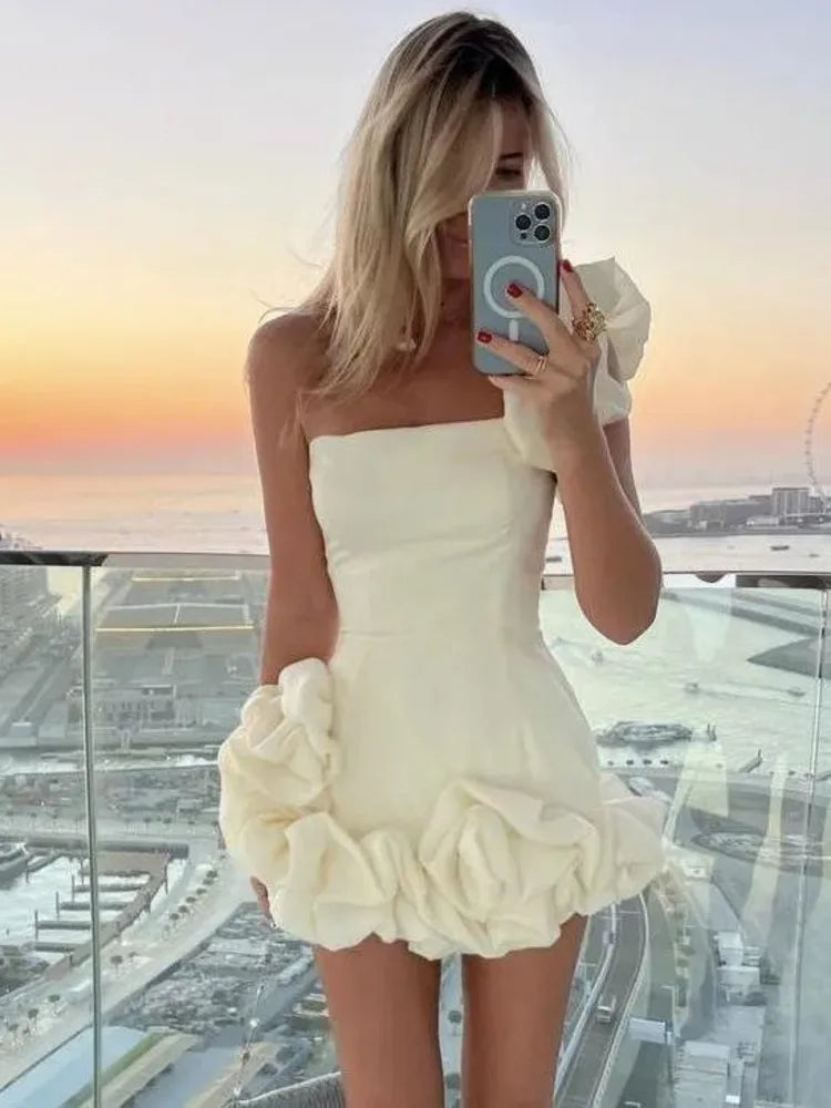 Elegant Strapless 3D Floral Dress for Women - Image 3