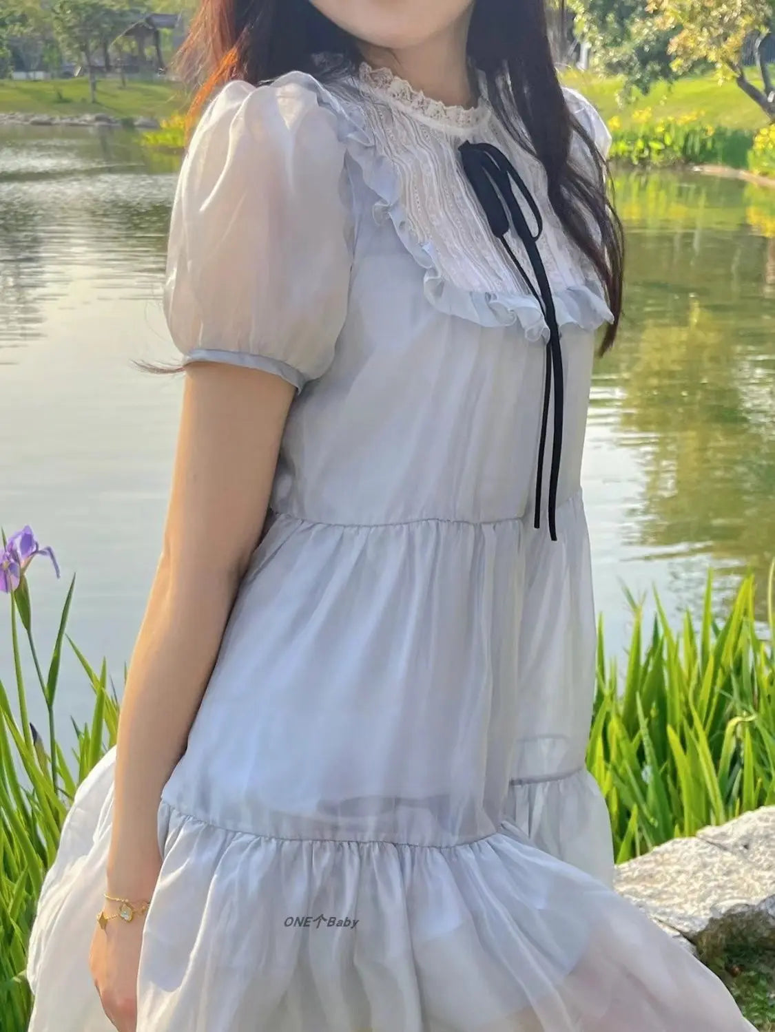 Elegant Spring Summer Chiffon Bow Tie A-line Dress - Image 7