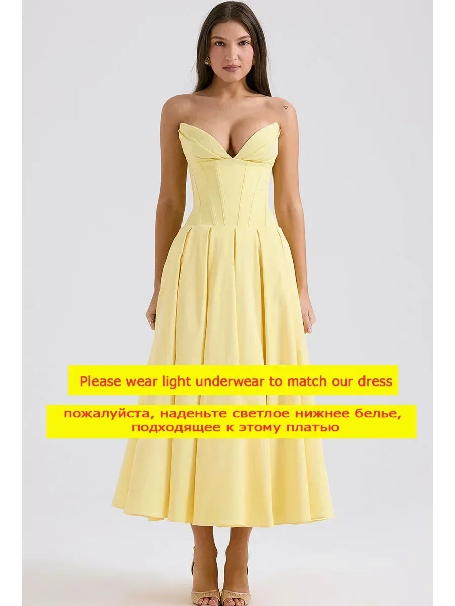 Elegant Yellow Strapless Bodycon Dress for Formal Occasions - Image 23