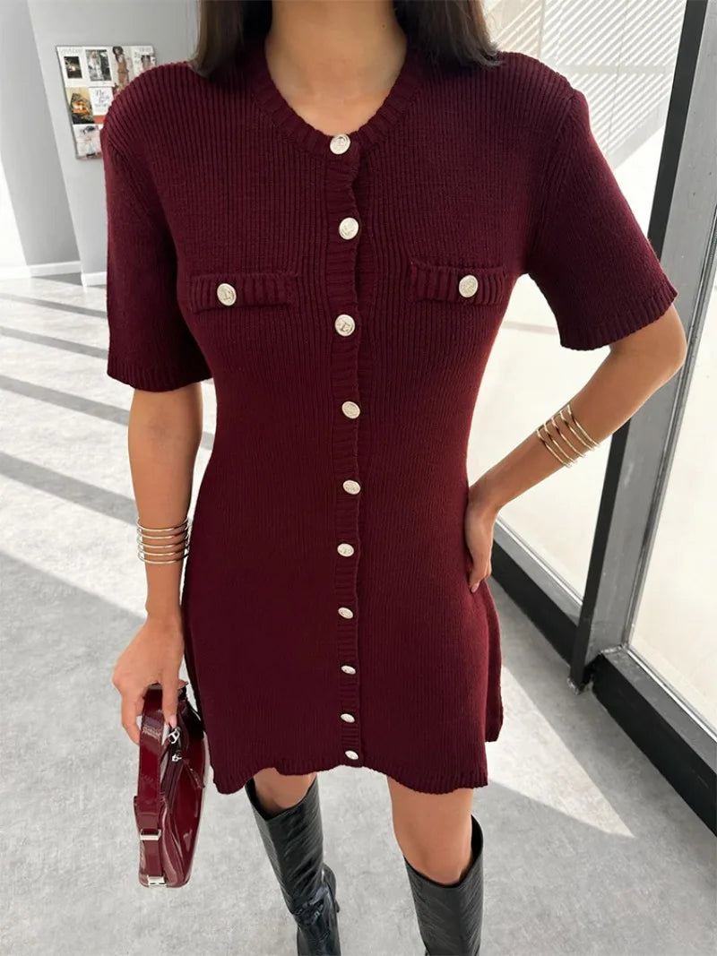 Elegant Mini Knit Dress for Women - Slim Fit Vacation Style - Image 32