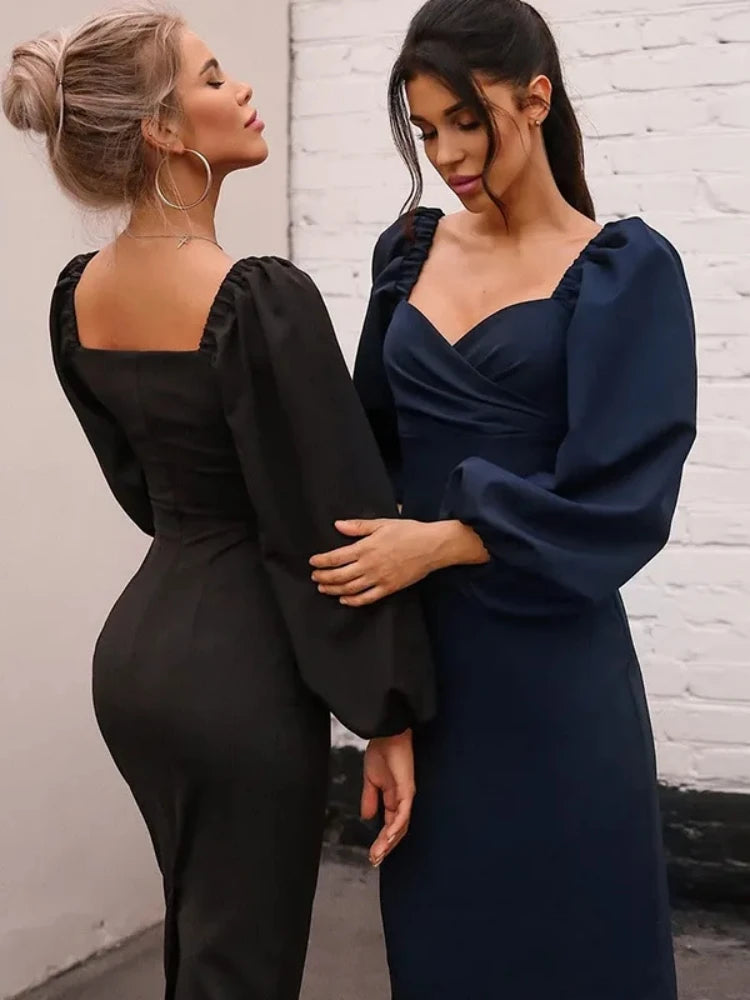 Chic Retro Puff Sleeve Bodycon Dress for Parties