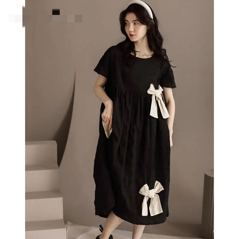 Loose-Fit Bow Detail Midi Dress for Summer - Image 4
