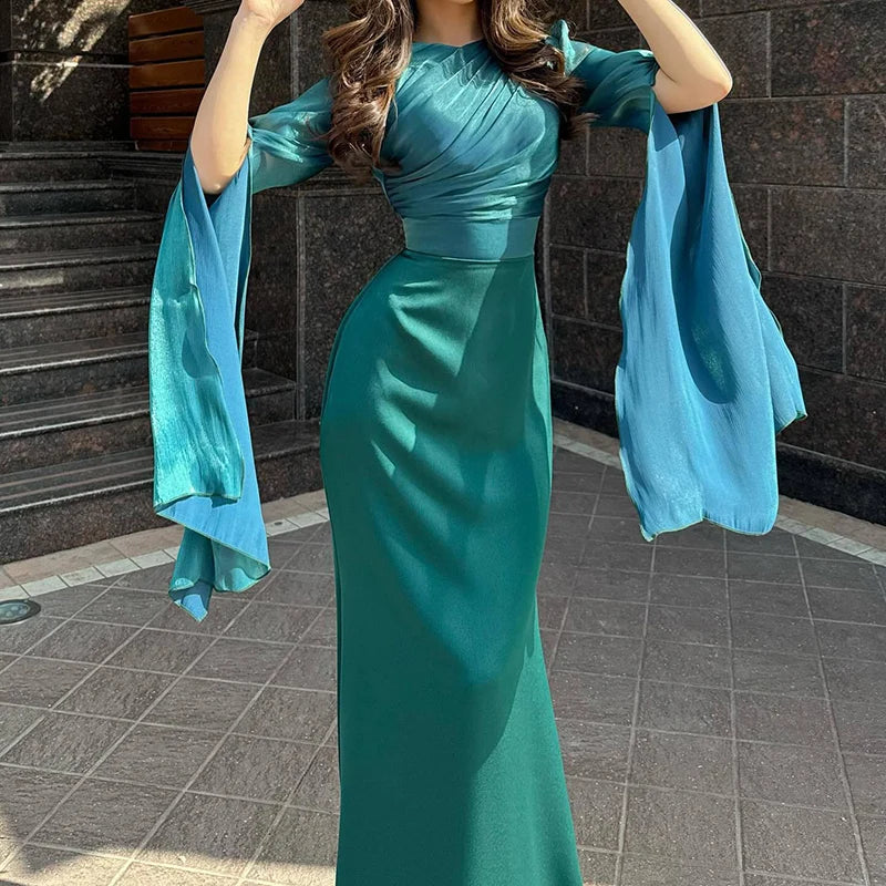 Elegant Satin Solid Robe Dress with Batwing Sleeves - Image 7