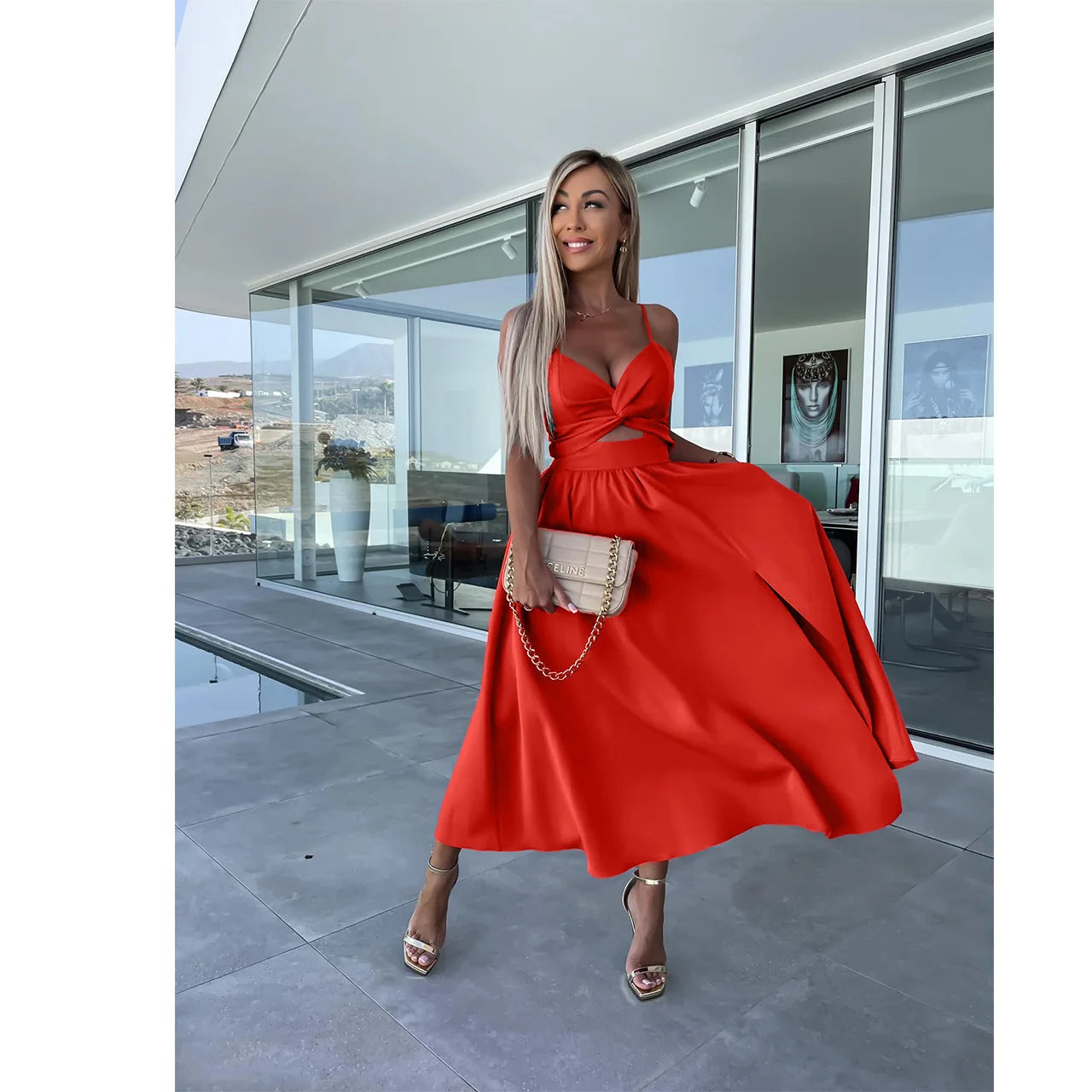 Women's Sexy V-Neck Backless Summer Dress with Twist Design - Image 12