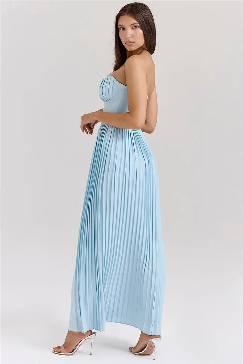 Chic Off-Shoulder Backless Pleated Maxi Dress for Women - Image 15