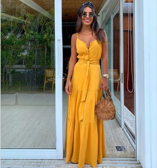 Elegant Bohemian Spaghetti Strap Maxi Dress for Summer - Image 13