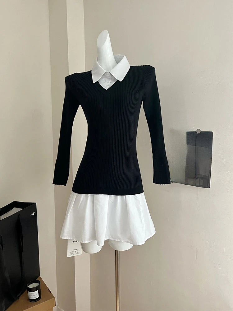 Trendy Vintage Mini Knit Dress with Long Sleeves - Image 15