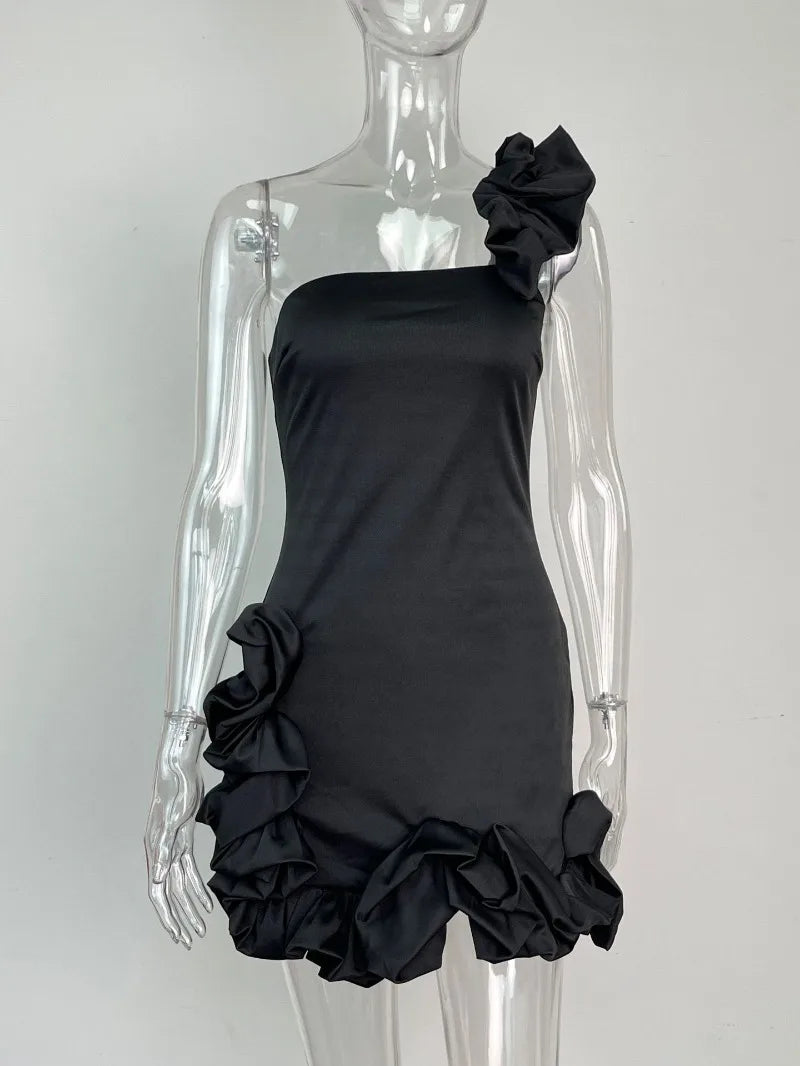 Elegant Floral One Shoulder High Waist Corset Evening Dress - Image 15