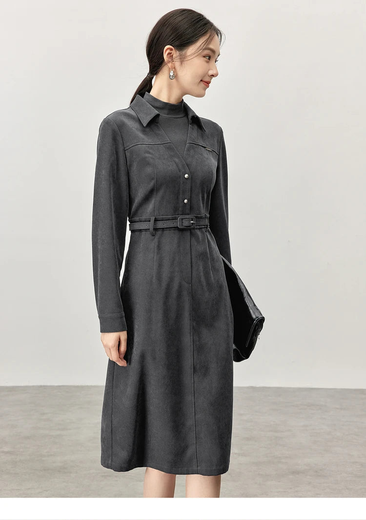 Chic Patchwork Knitted Women's Winter Dress with High Collar - Image 4
