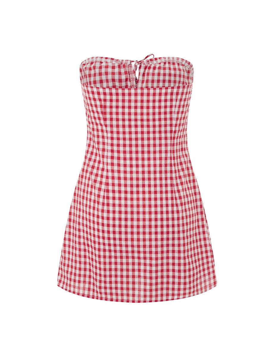 Chic Red Gingham Strapless Mini Dress - Summer Style - Image 11