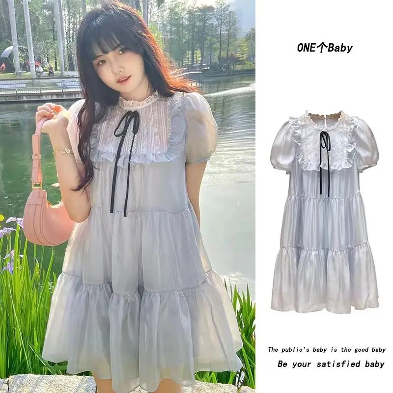 Elegant Spring Summer Chiffon Bow Tie A-line Dress - Image 10