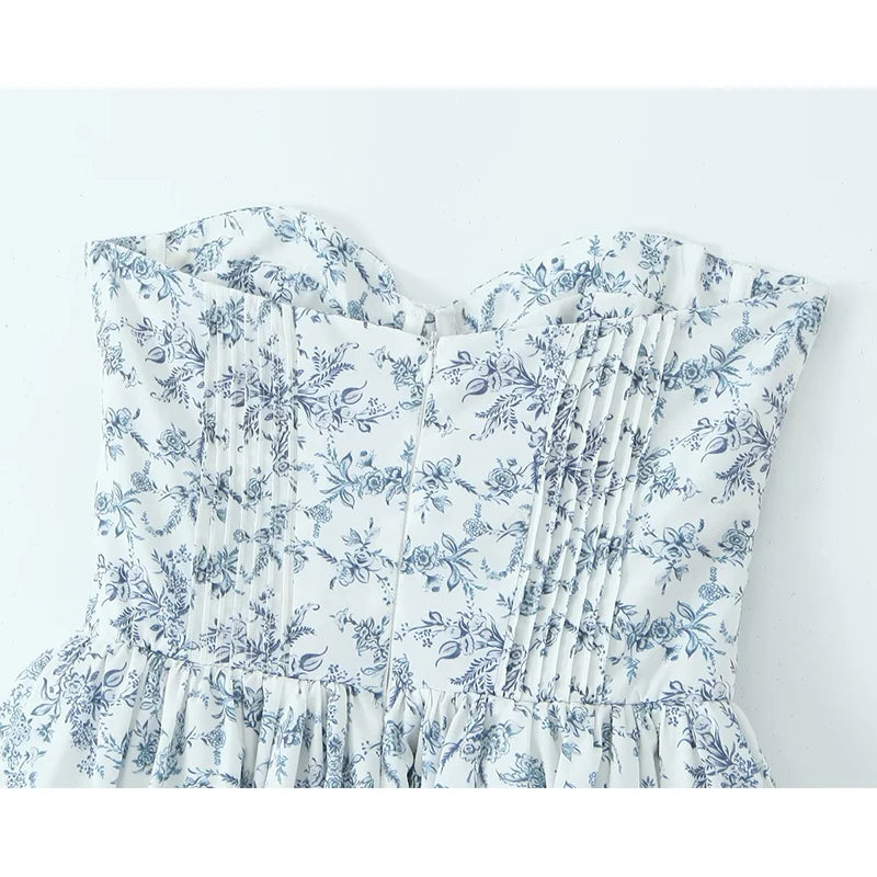 Elegant Floral Print Strapless Summer Party Dress - Image 6