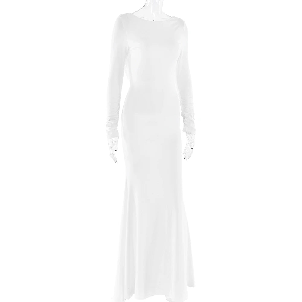 Elegant White Backless Maxi Dress for Women - Autumn Stylish Party Wear - Image 11