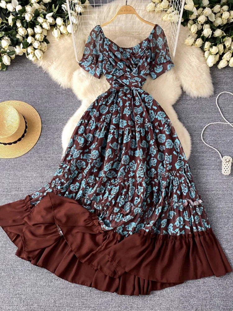 Floral V-neck Summer Beach Dress for Women