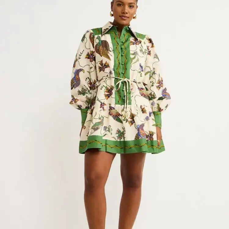 Floral Print Long-Sleeve Dress with Lace-Up Detail for Women - Image 5
