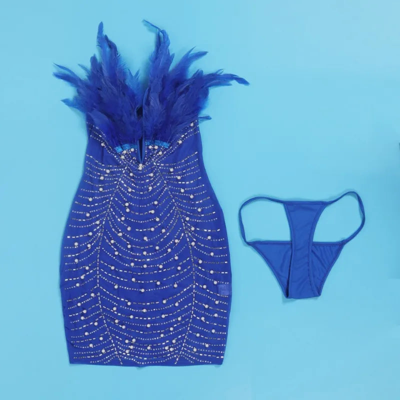 Sexy High Waist Feather Bodycon Mini Dress for Parties - Image 13