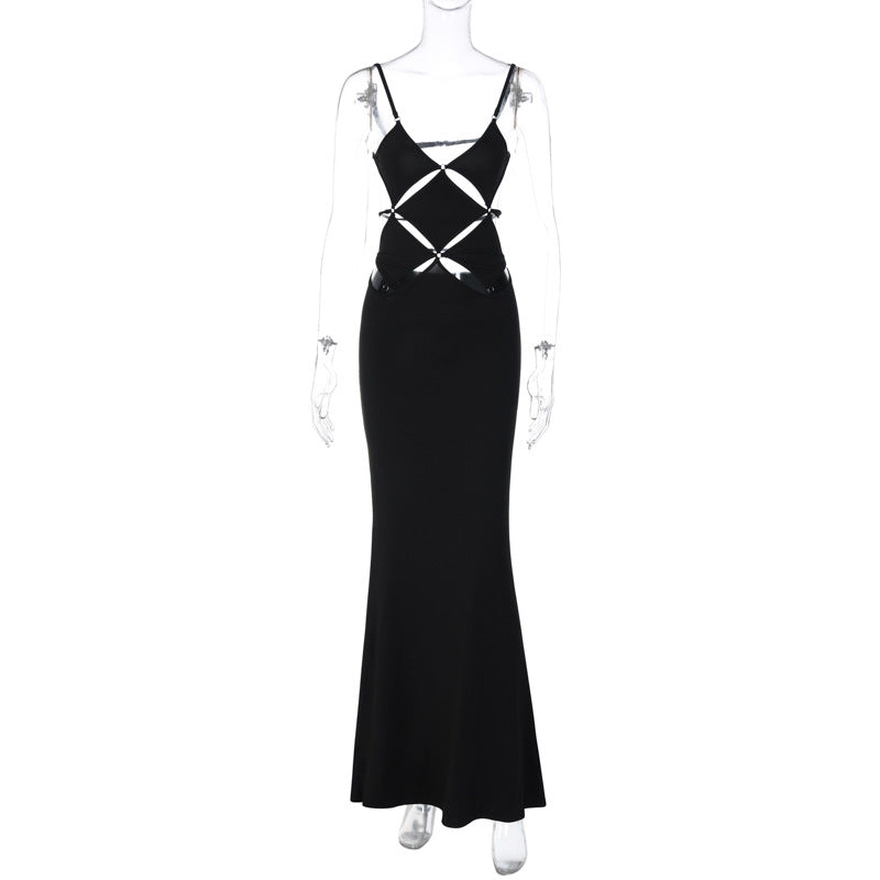 Elegant Black Hollow Out Slip Dress for Summer Parties - Image 16