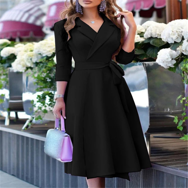 V-Neck Tie Waist Midi Dress - Stylish & Versatile - Image 13