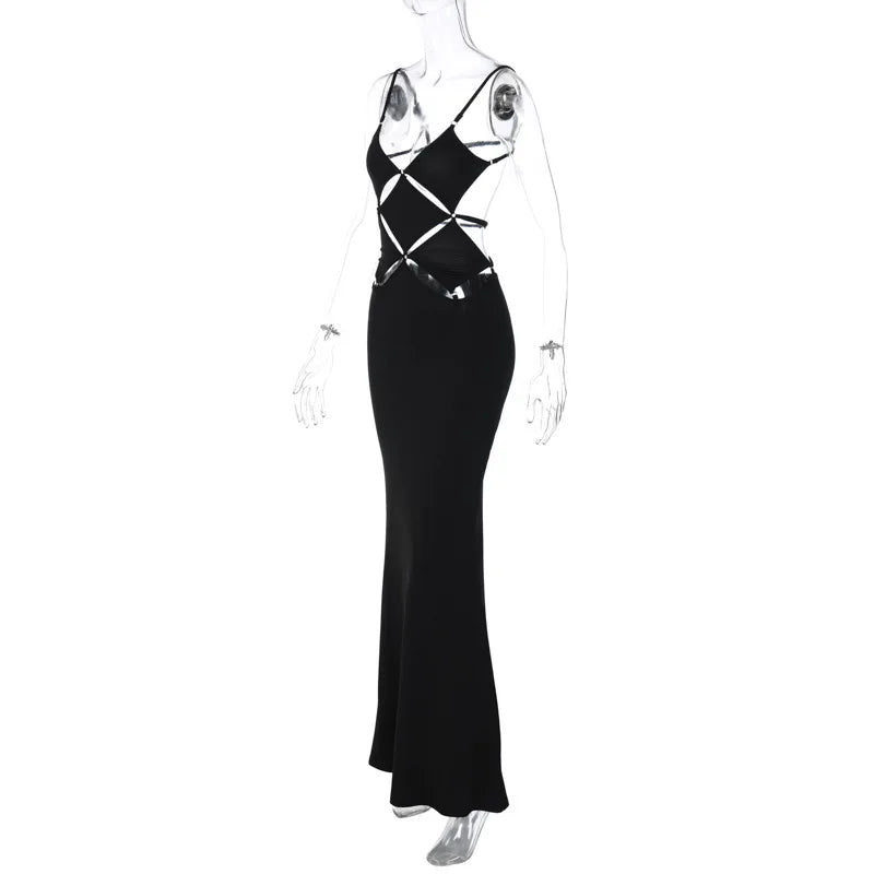 Elegant Black Hollow Out Slip Dress for Summer Parties - Image 17