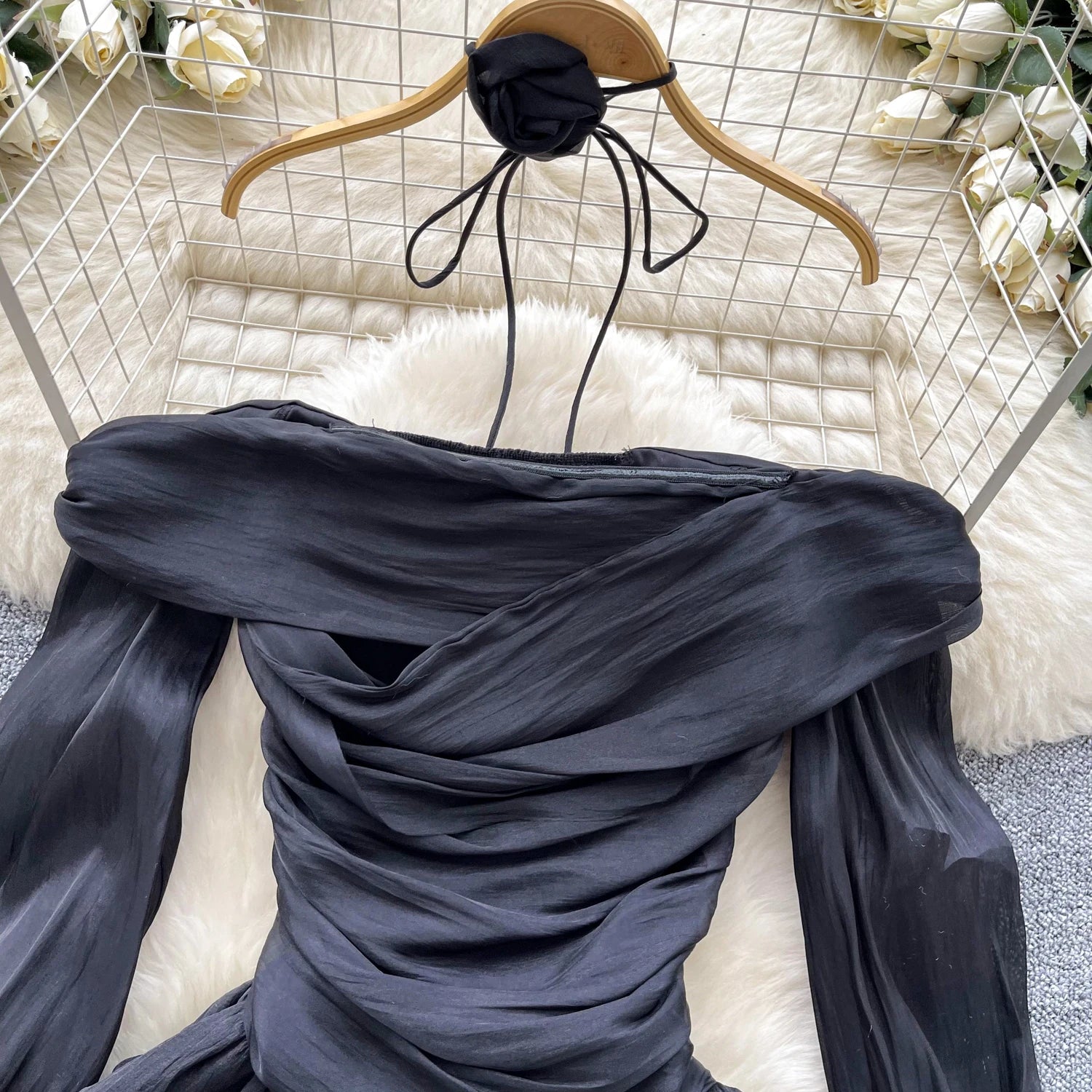Elegant Off-Shoulder Vintage Floral Ruffle Evening Dress - Image 14
