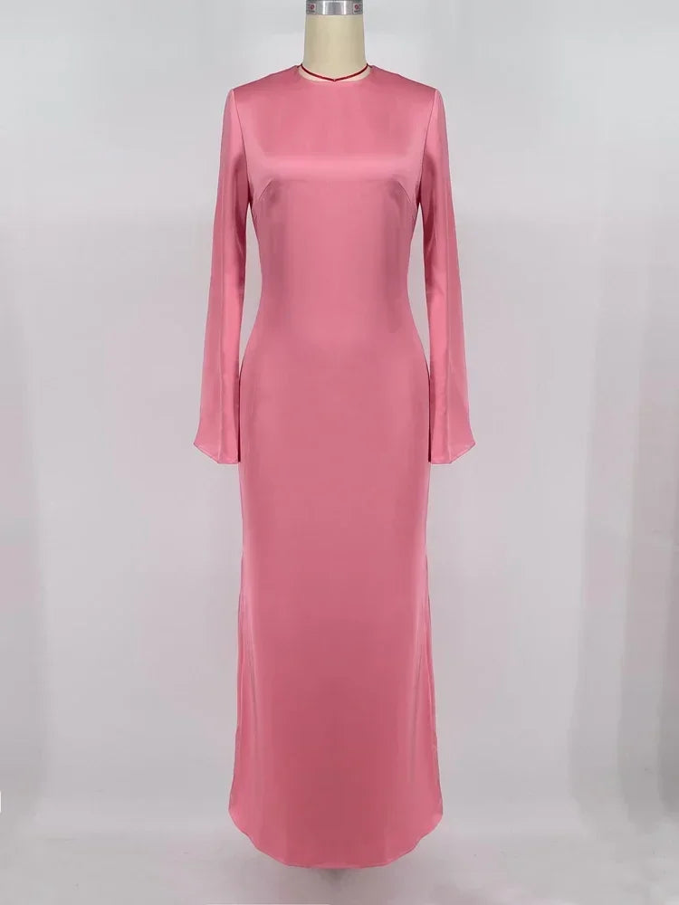 Elegant Long Sleeve Satin Maxi Dress for Women - Image 6