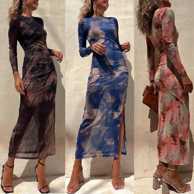 Chic Long Sleeve Mesh Dress for Women - Spring & Autumn - Image 10