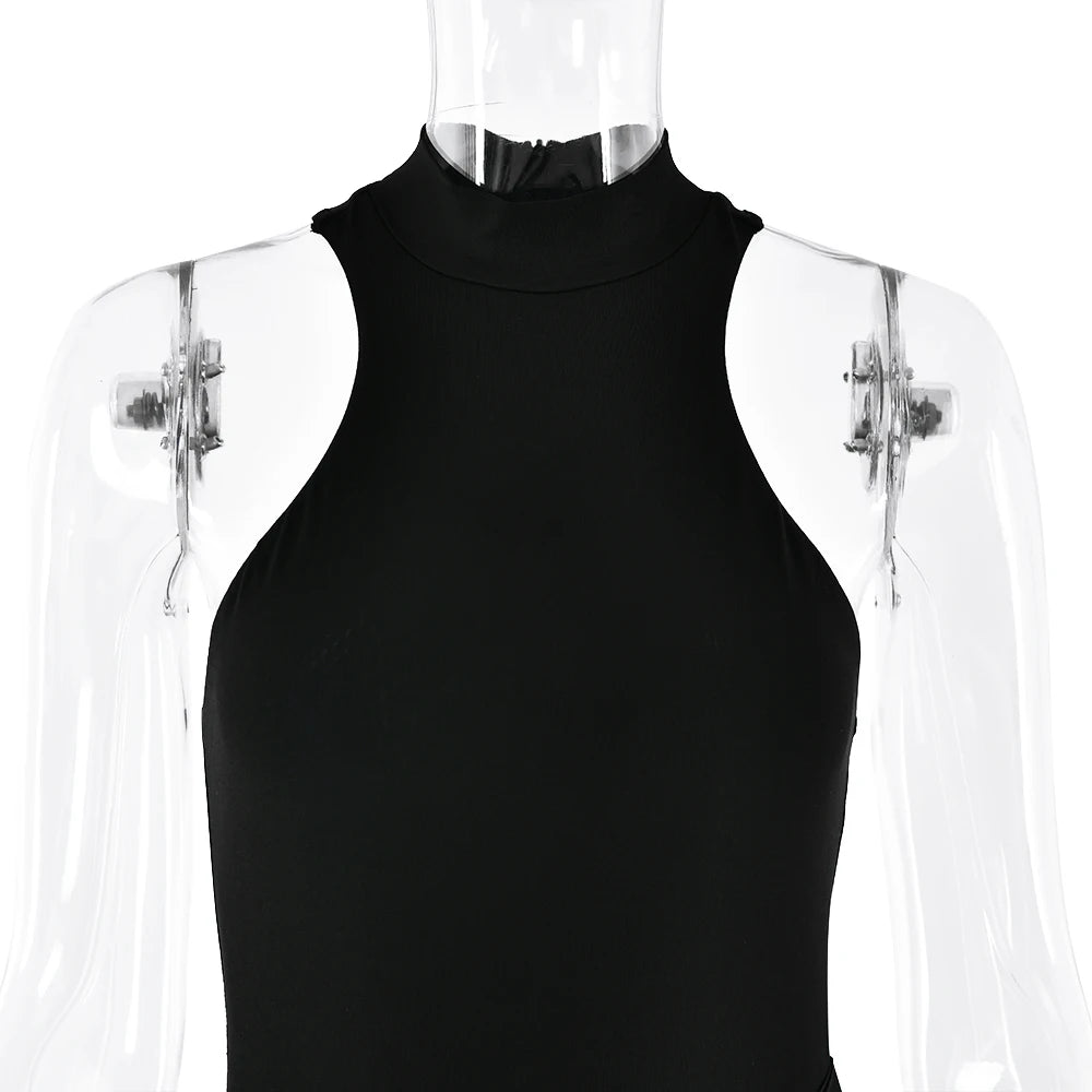 Elegant Sleeveless Satin Patchwork Hollow Out Dress for Women - Image 16