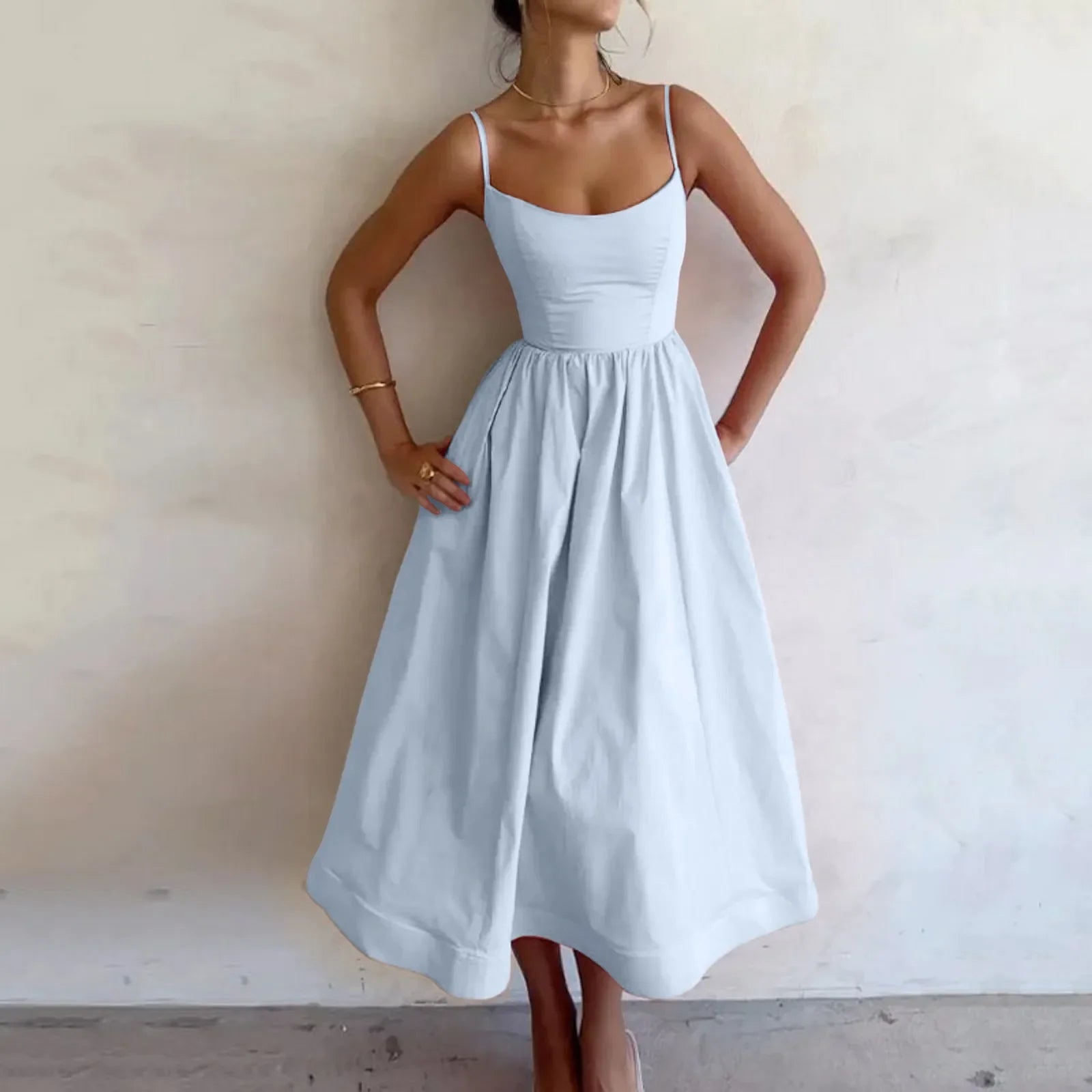 Elegant Pink Pleated Sleeveless Midi Dress for Women - Image 13