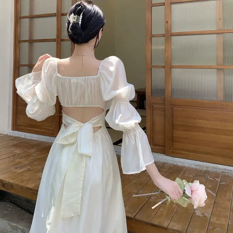 Elegant Pink Puff Sleeve Chiffon Dress for Women - Image 6