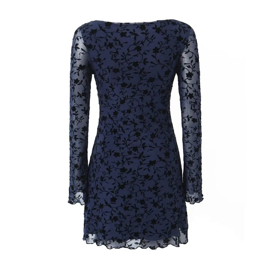 Floral Lace Mini Dress with Full Sleeves for Women - Image 25
