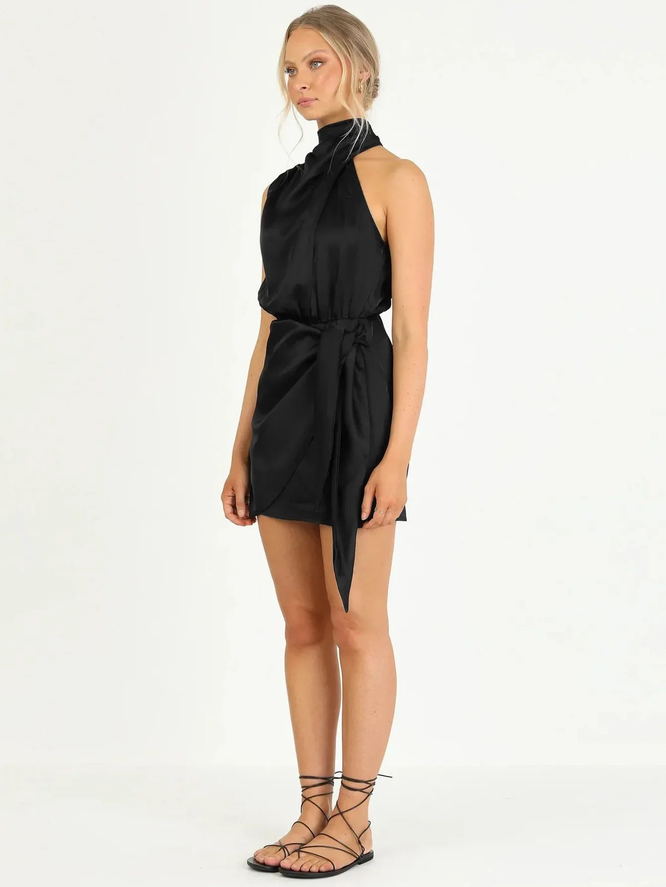 Elegant Sleeveless Lace-Up Satin Summer Dress for Women - Image 37