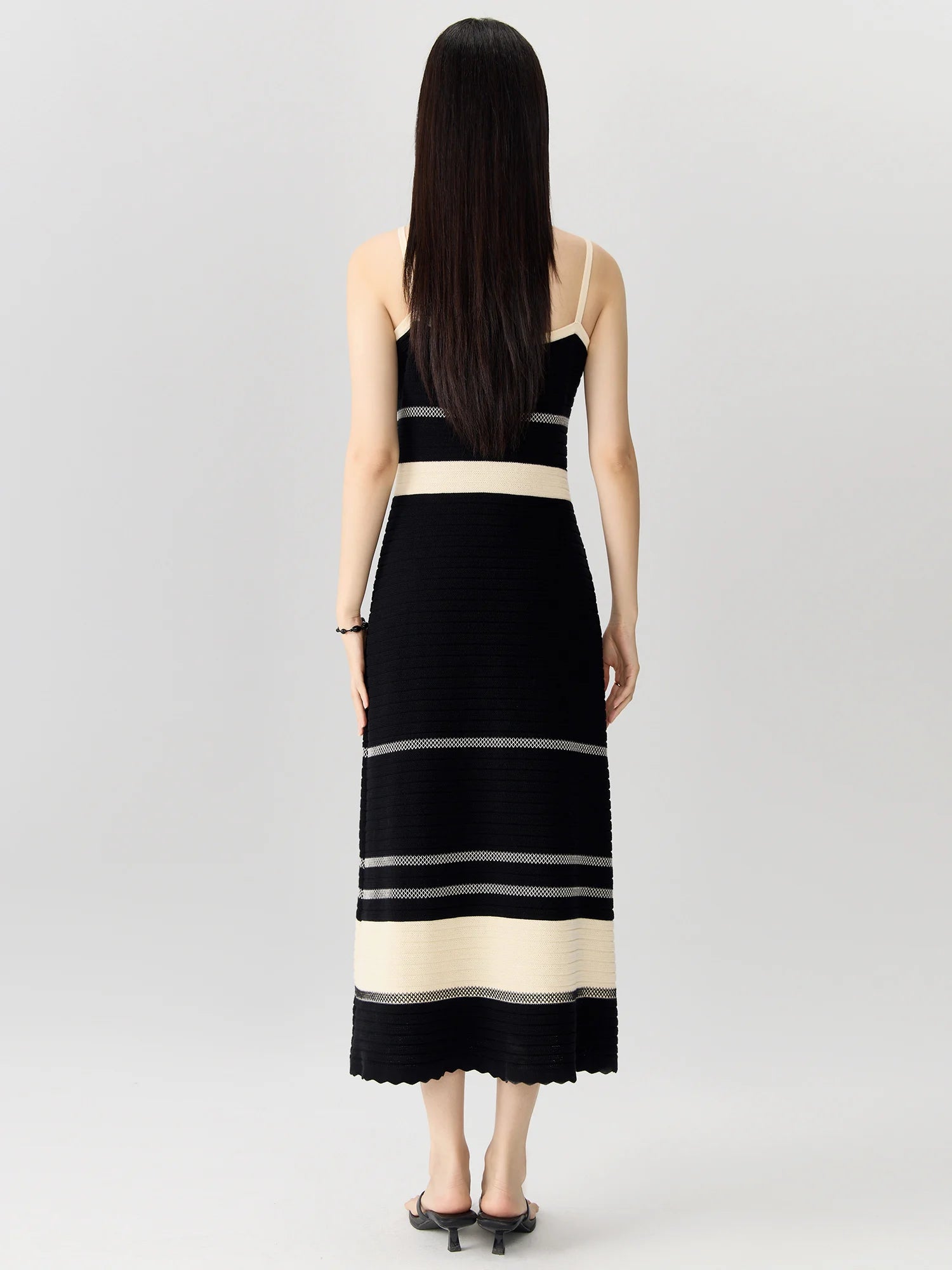 Chic Women's Black Stripe Knit Long Dress - Image 3