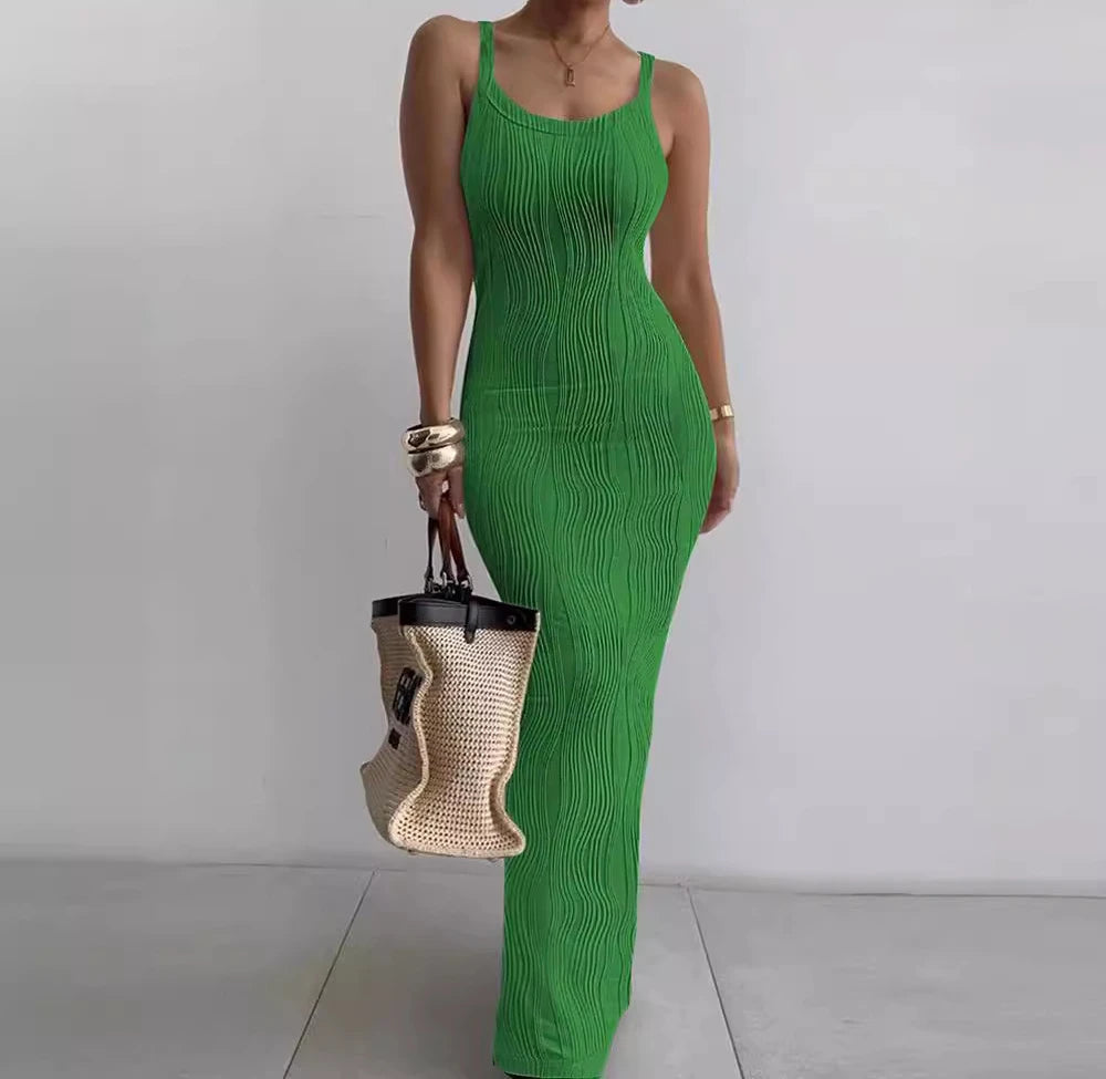 Sleek Sleeveless Long White Summer Dress for Women - Image 2