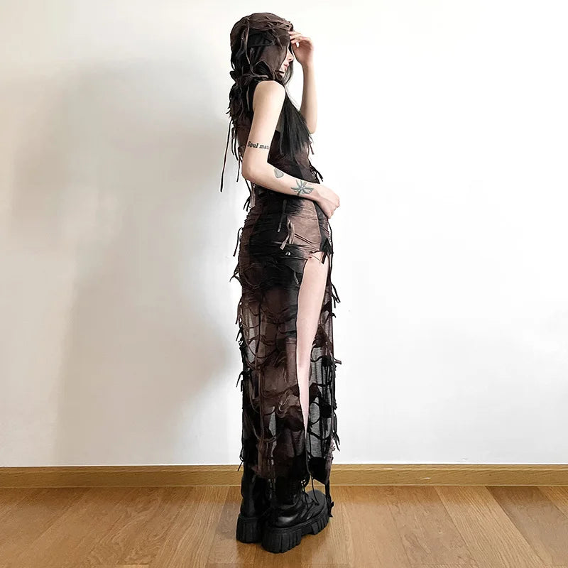 Y2K Vintage Tie-Dye Bodycon Dress with Side Split - Image 6
