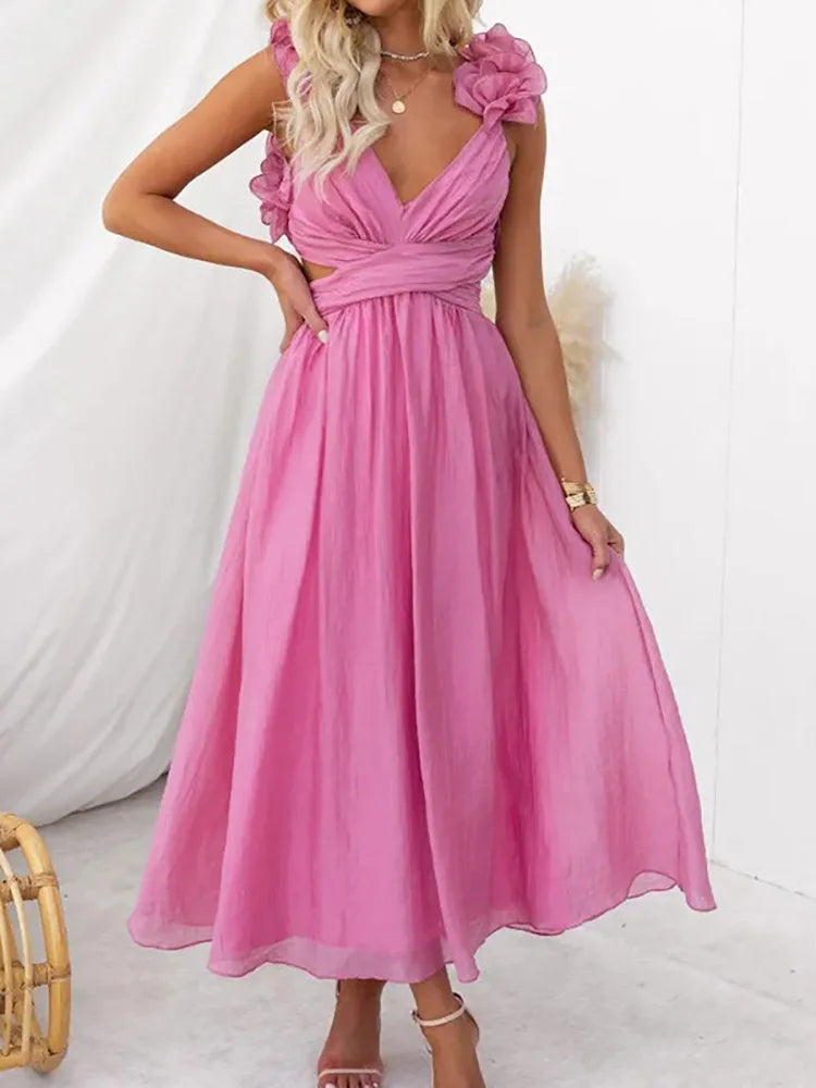 Elegant V-Neck Sleeveless Maxi Dress for Summer Parties - Image 3