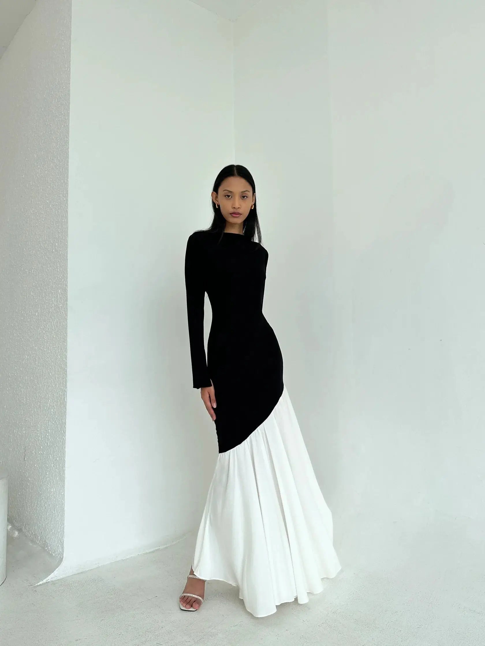 Women's Long Sleeve Patchwork Bodycon Maxi Dress - Image 11