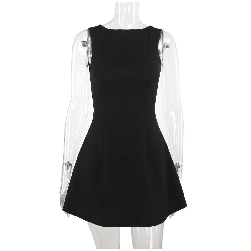 Chic Backless Solid Mini Dress for Women - Sleeveless A-Line Style - Image 11