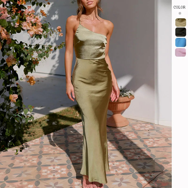One Shoulder Olive Maxi Dress for Bridesmaids and Weddings - Image 9