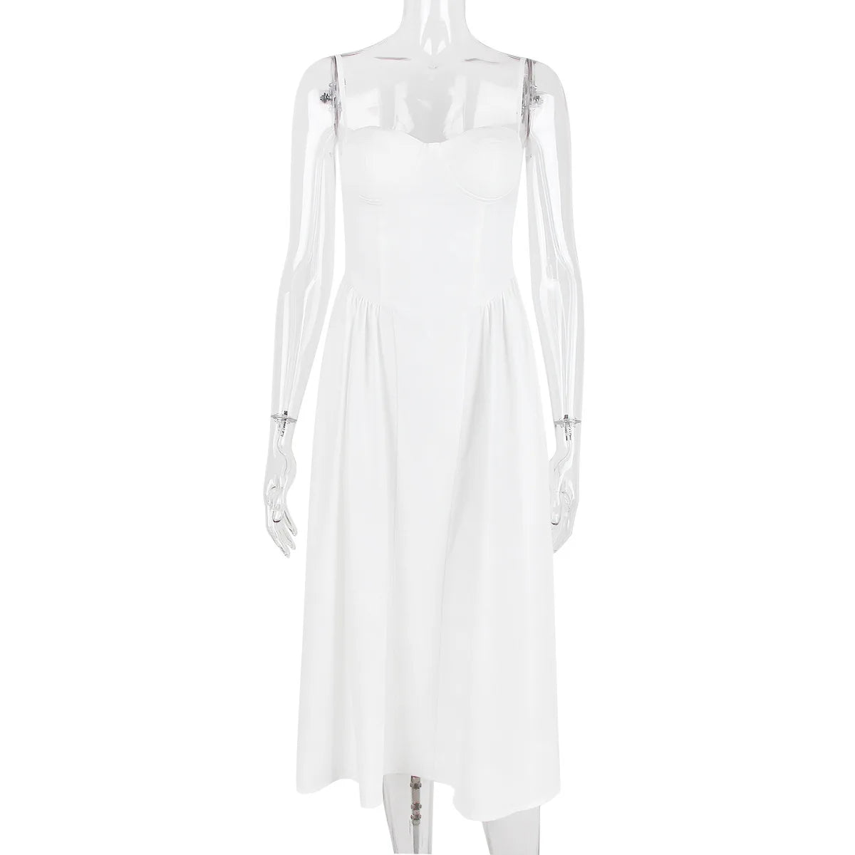 Elegant Sleeveless Midi Dress with Frill Hem & Corset - Image 12