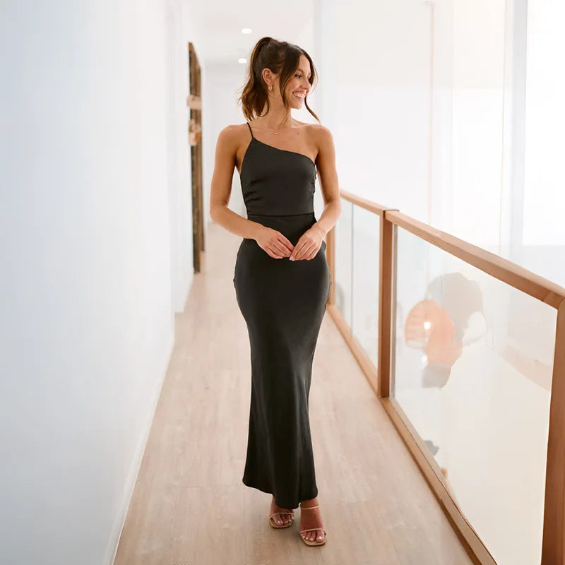 One Shoulder Olive Maxi Dress for Bridesmaids and Weddings - Image 7