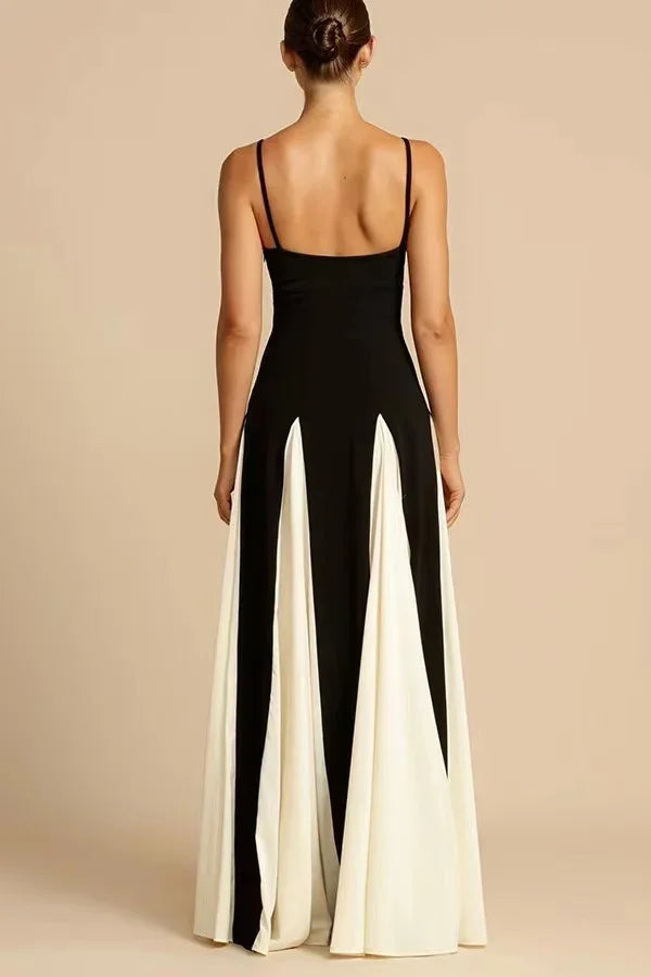 Elegant Backless A-line Maxi Dress with Contrast Mesh - Image 11