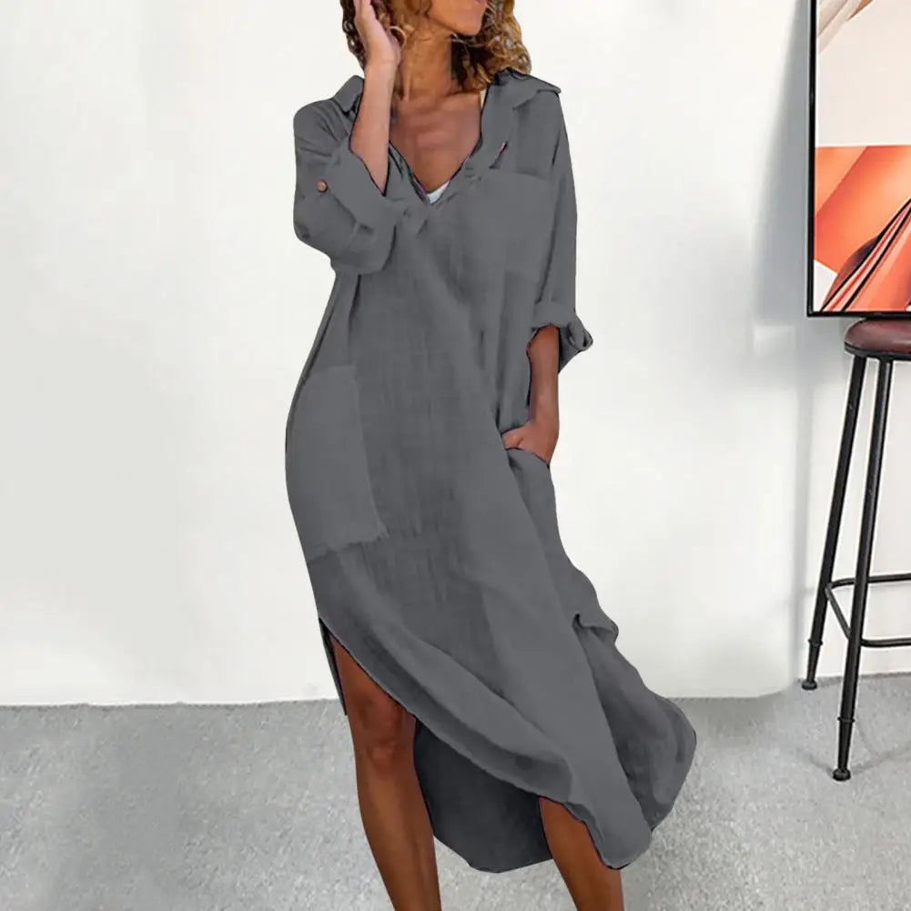 Stylish V-Neck Midi Dress with Pockets for Women - Image 4